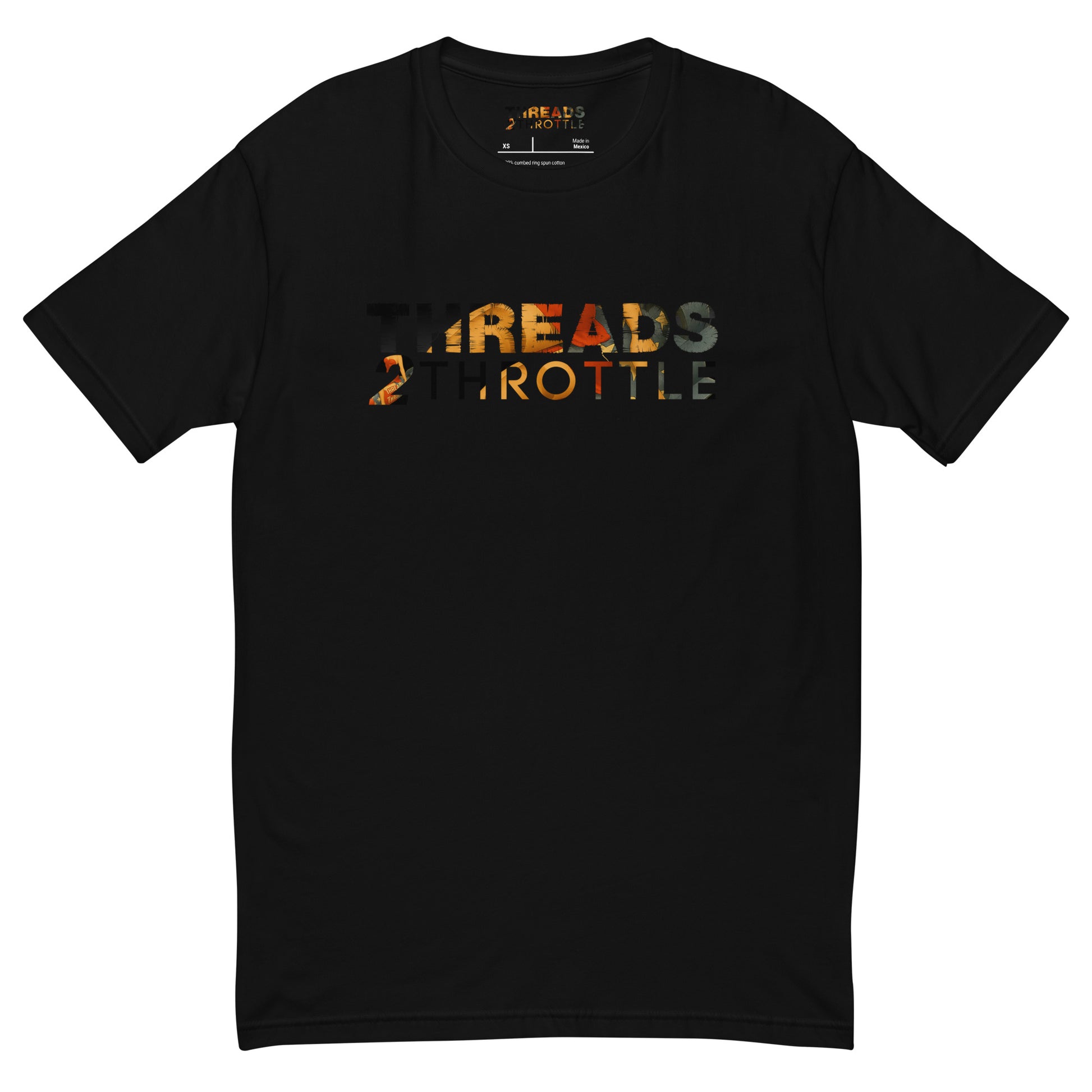 threads 2 throttle flag style logo on black t-shirt