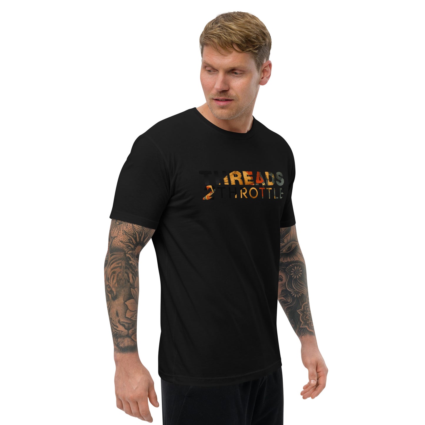 threads 2 throttle flag style logo on black t-shirt