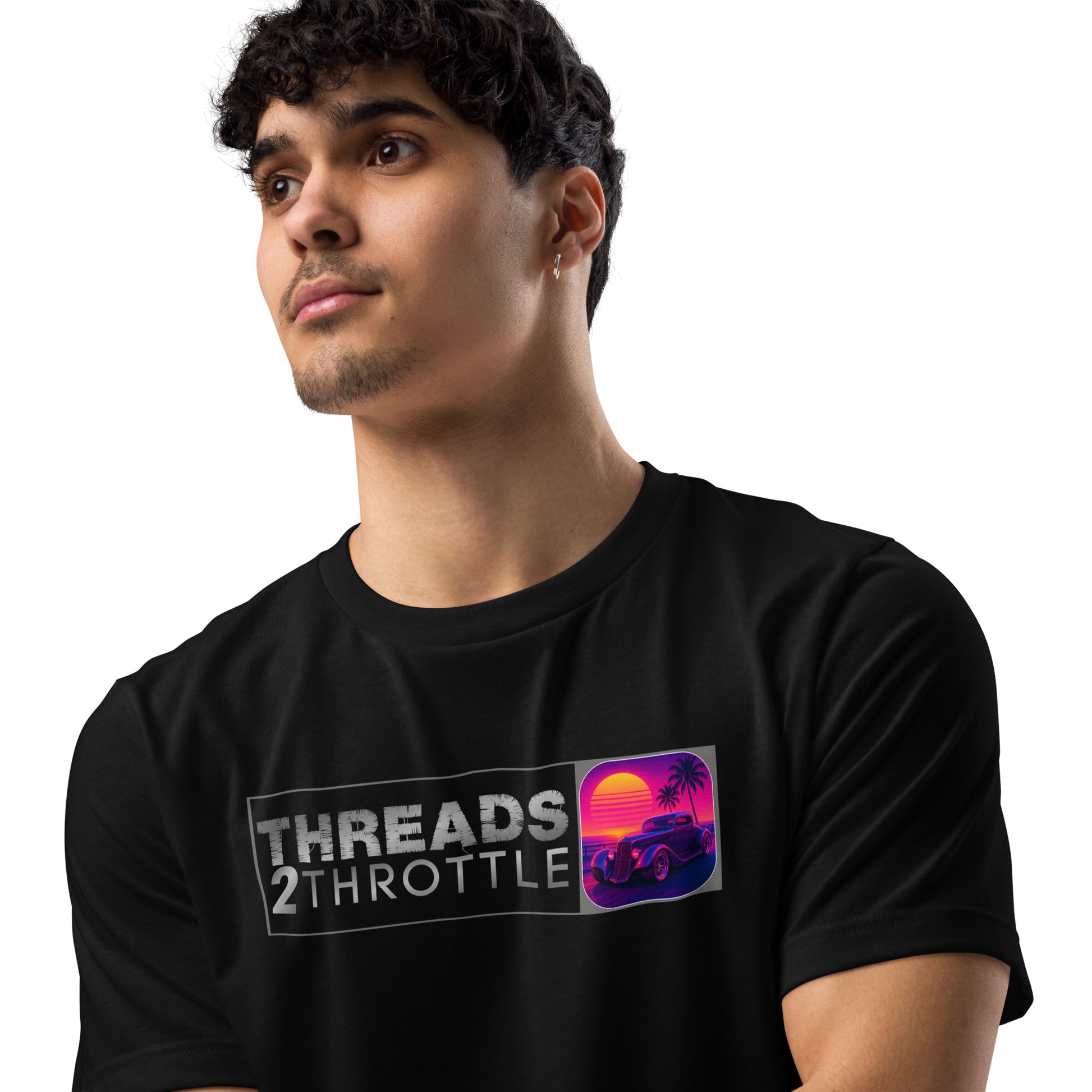 retro hot rod sunset t-shirt with Threads 2 Throttle logo