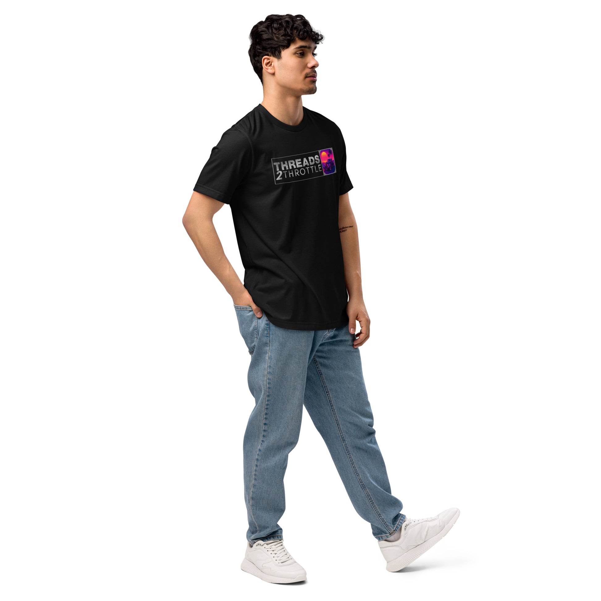 retro hot rod sunset t-shirt with Threads 2 Throttle logo
