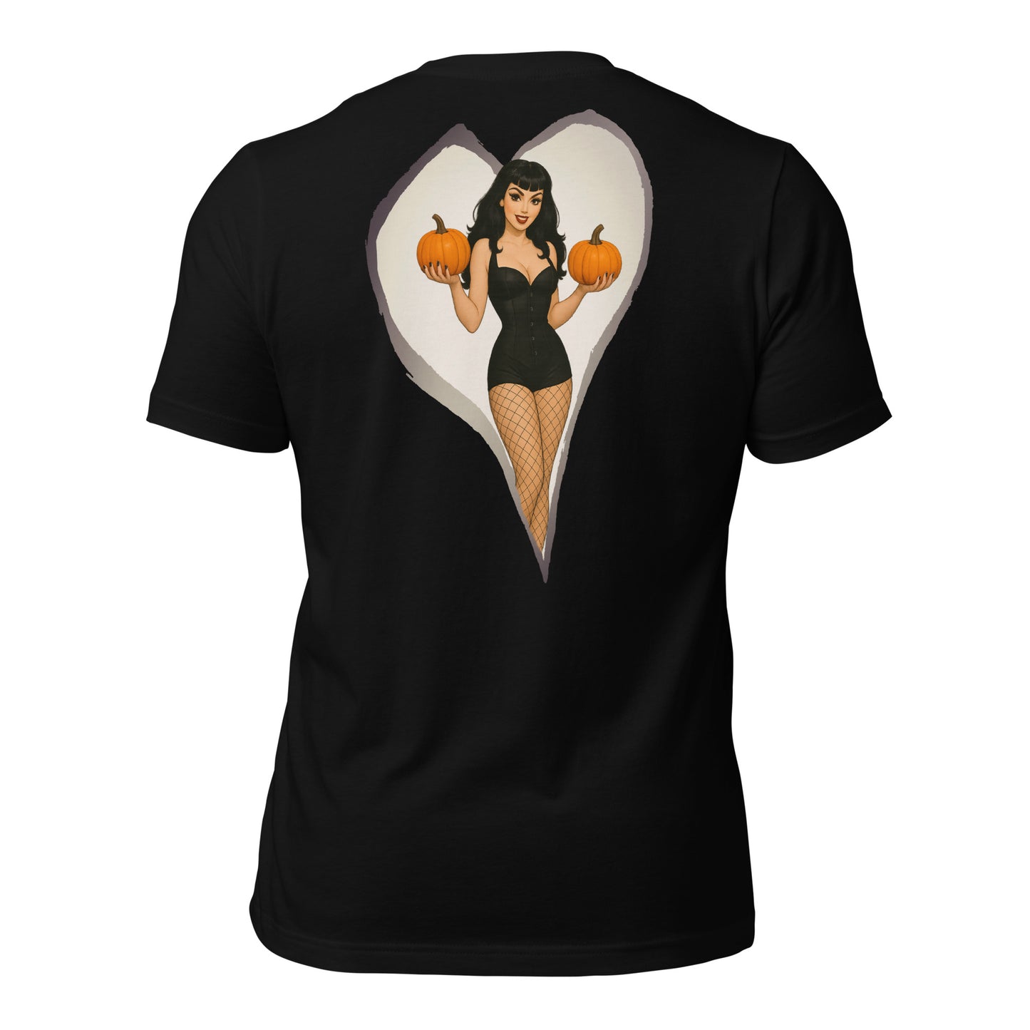 Vintage pin-up girl holding pumpkins Halloween hot rod style t-shirt design
