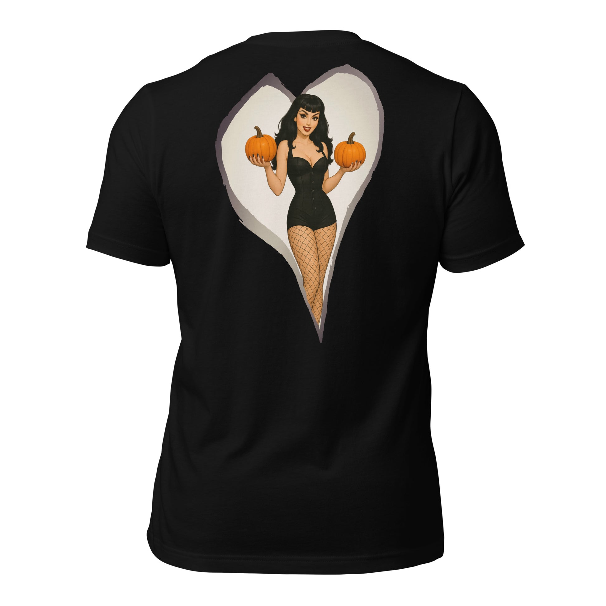 Vintage pin-up girl holding pumpkins Halloween hot rod style t-shirt design
