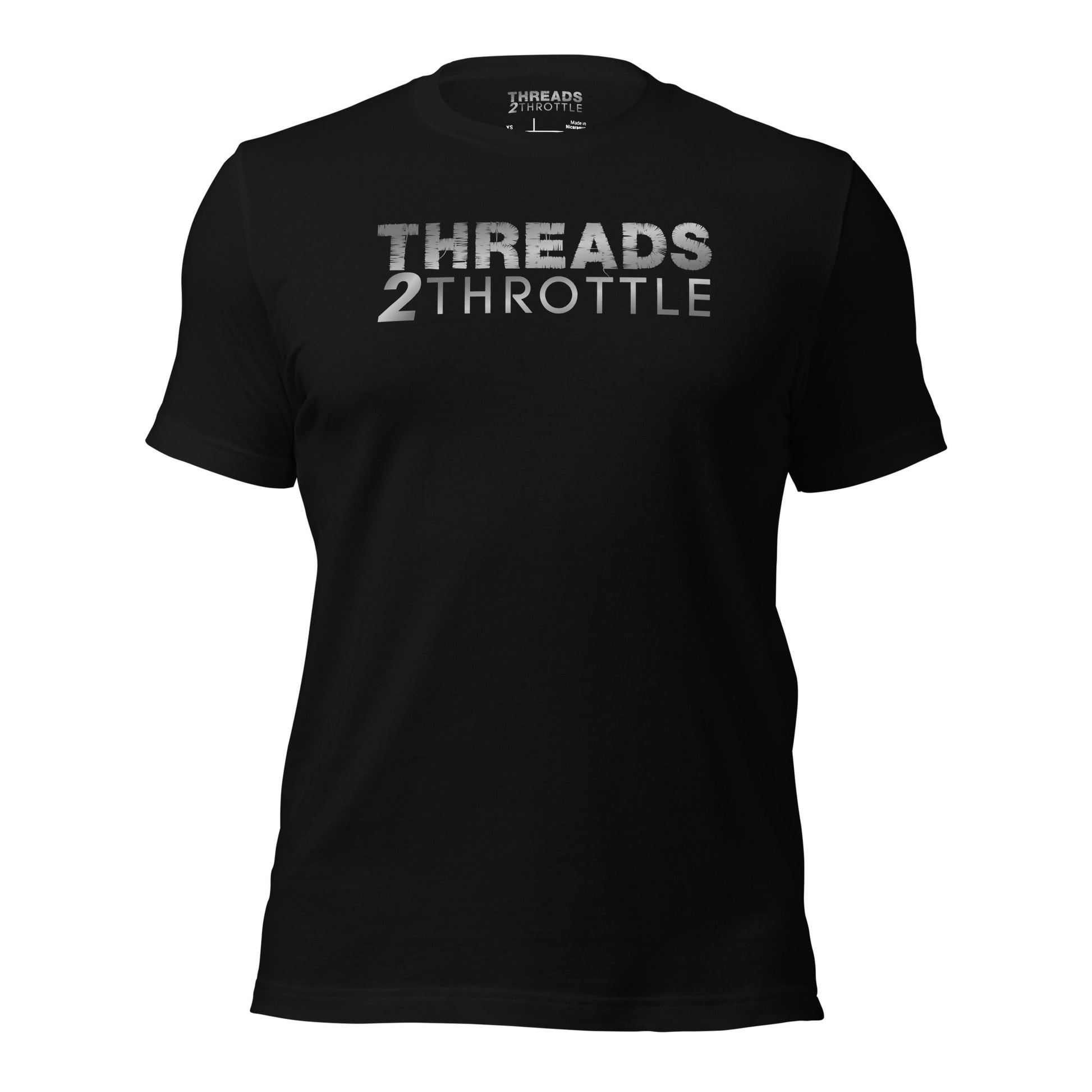 Threads 2 Throttle logo printed on black t-shirt, vintage motorsports streetwear