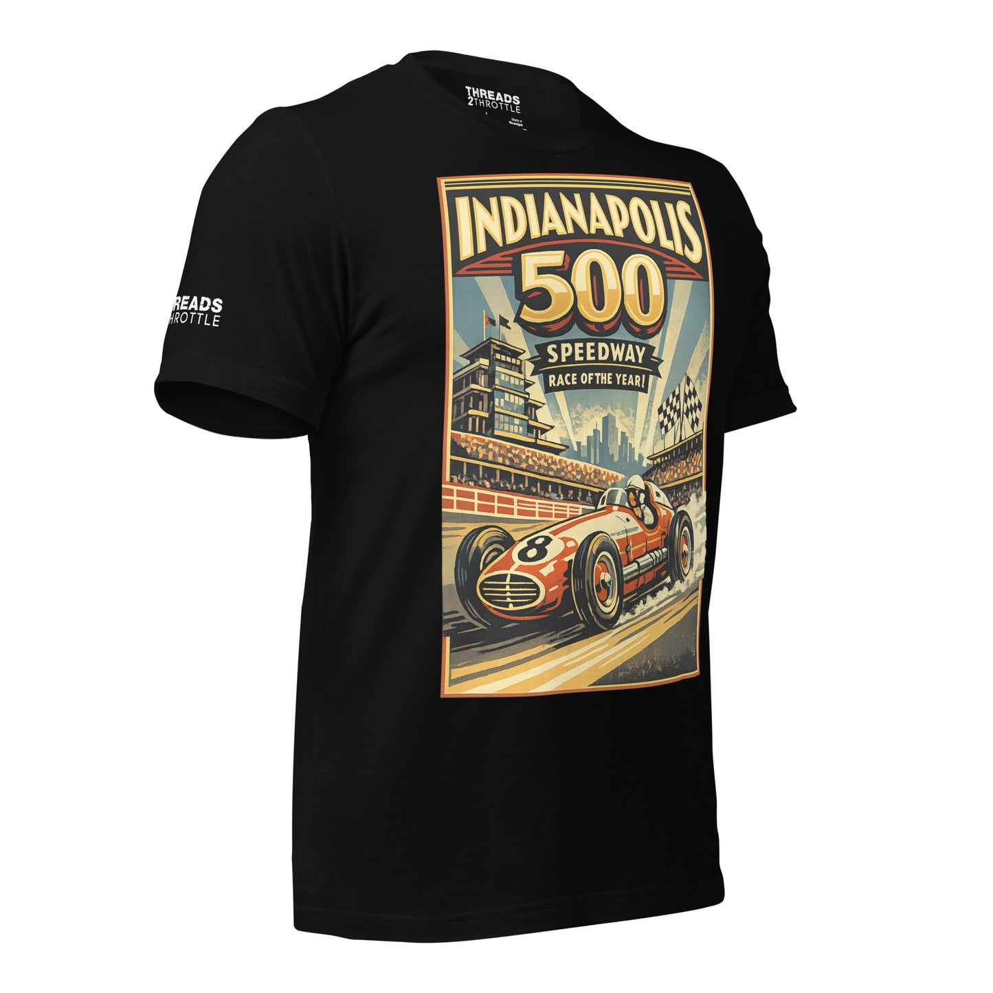 Black t-shirt with Indianapolis 500 graphic design 