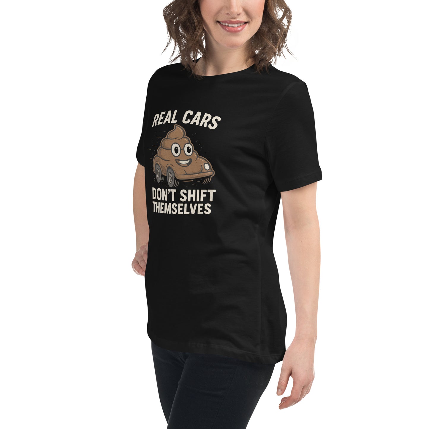 funny manual car girl shirt real cars don’t shift themselves design